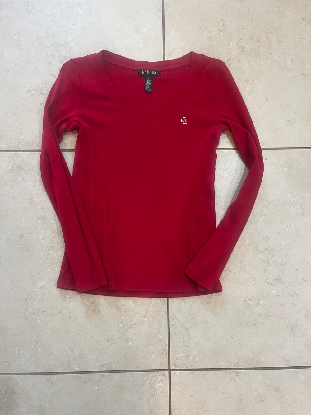 Ralph Lauren Women's Red Long-Sleeve Scoop Neck Top